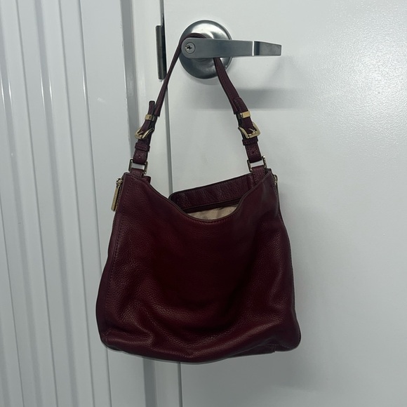 Michael Kors Burgundy Pebble Leather Hobo Shoulder Bag - Picture 3 of 14